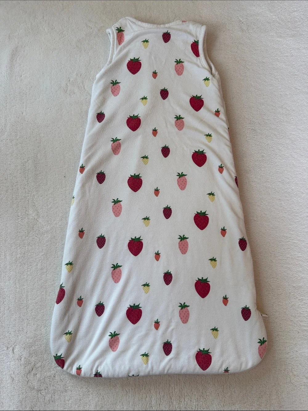 Kyte BABY White Strawberry Print Sleep Sack in Red, Pink, Yellow